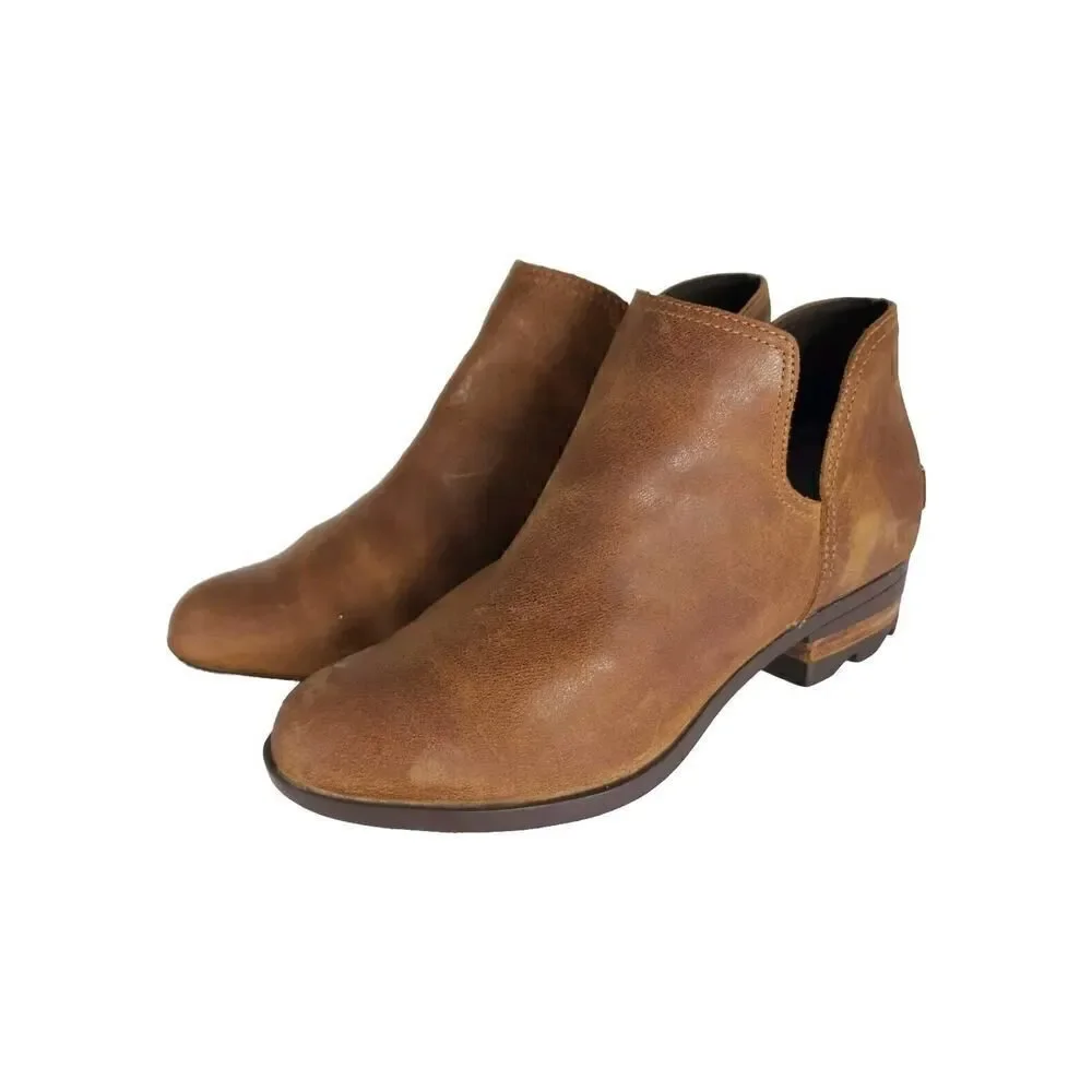 Sorel Women's Lolla II US 8,5 Brown Leather Cut-Out Ankle Booties Boots